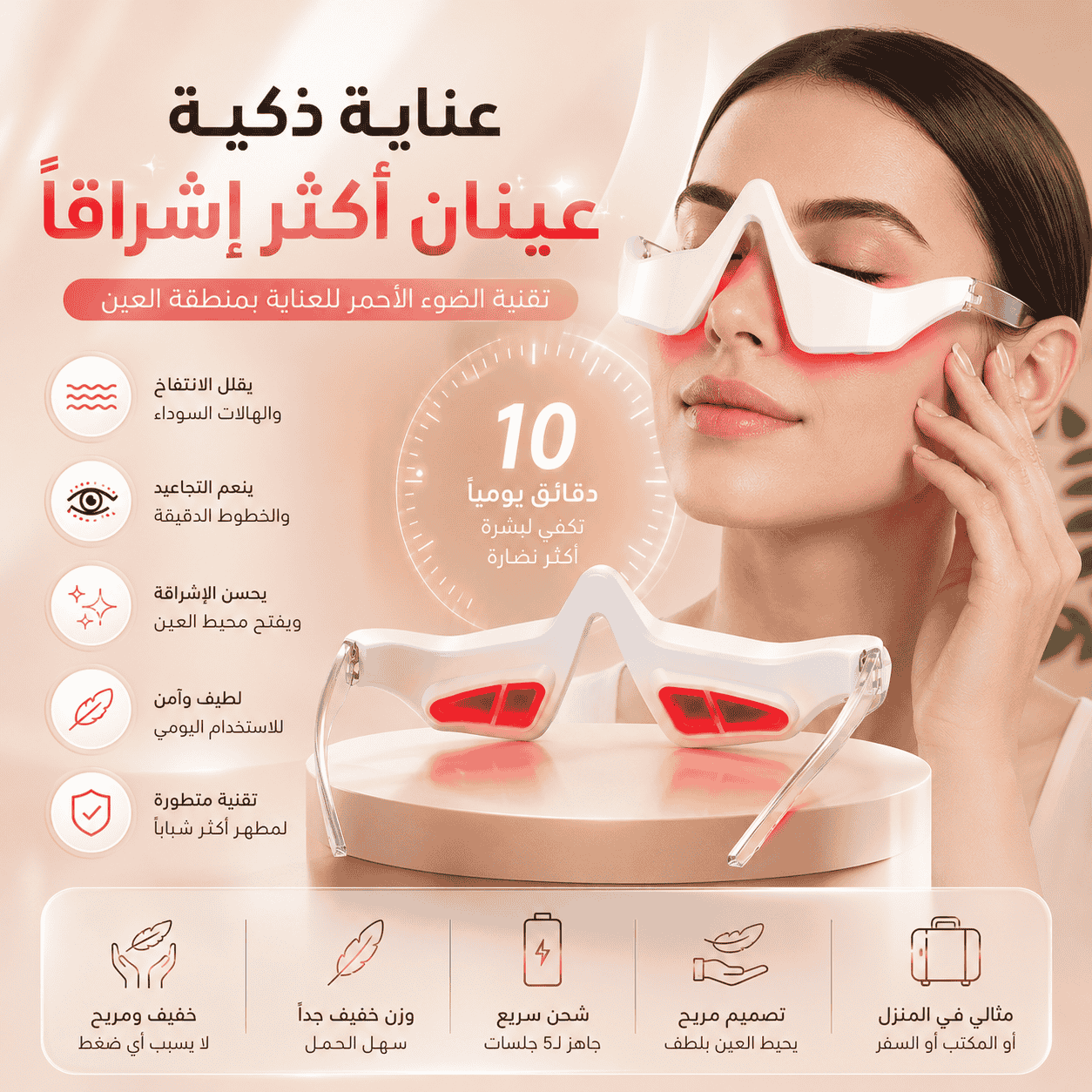 Red Light نظارة العناية بمنطقة العين بتقنية